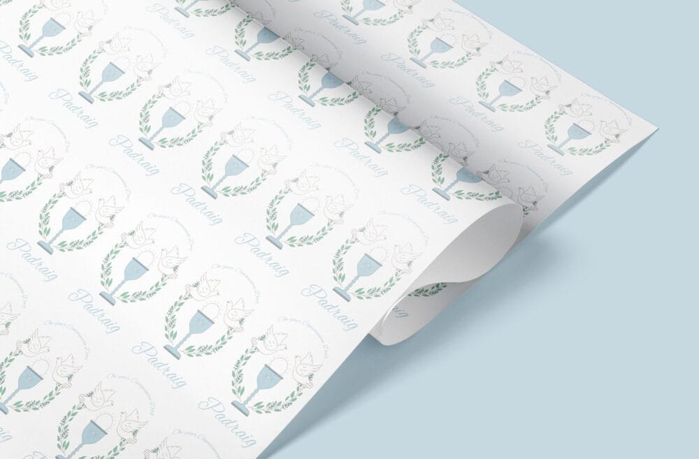 holy communion blue giftwrap