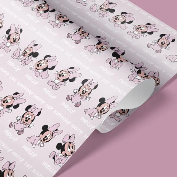 baby pink Minnie Mouse wrapping paper