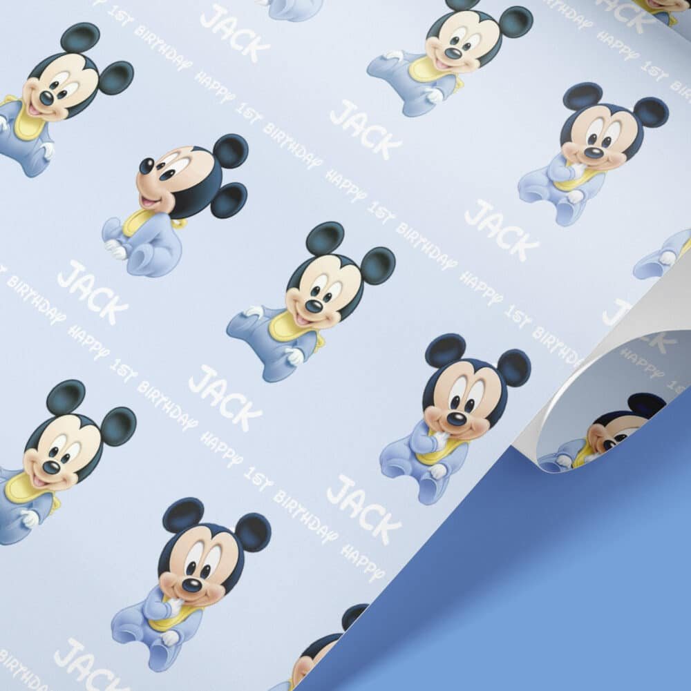 blue Mickey Mouse gift wrap