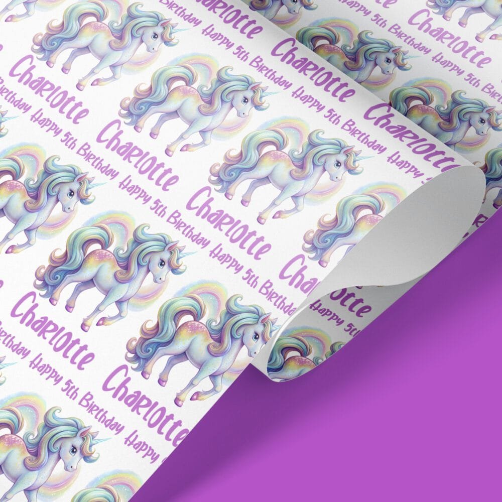 unicorn personalised wrapping paper