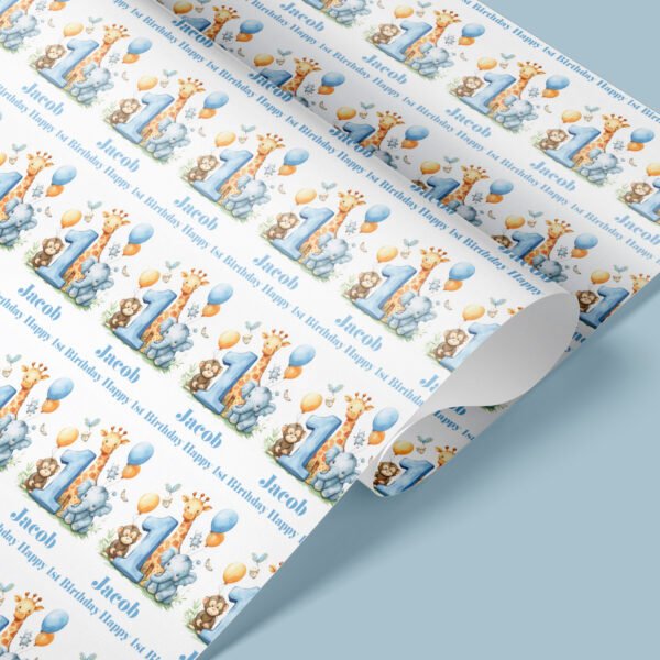 Blue Safari Animals Gift Wrap