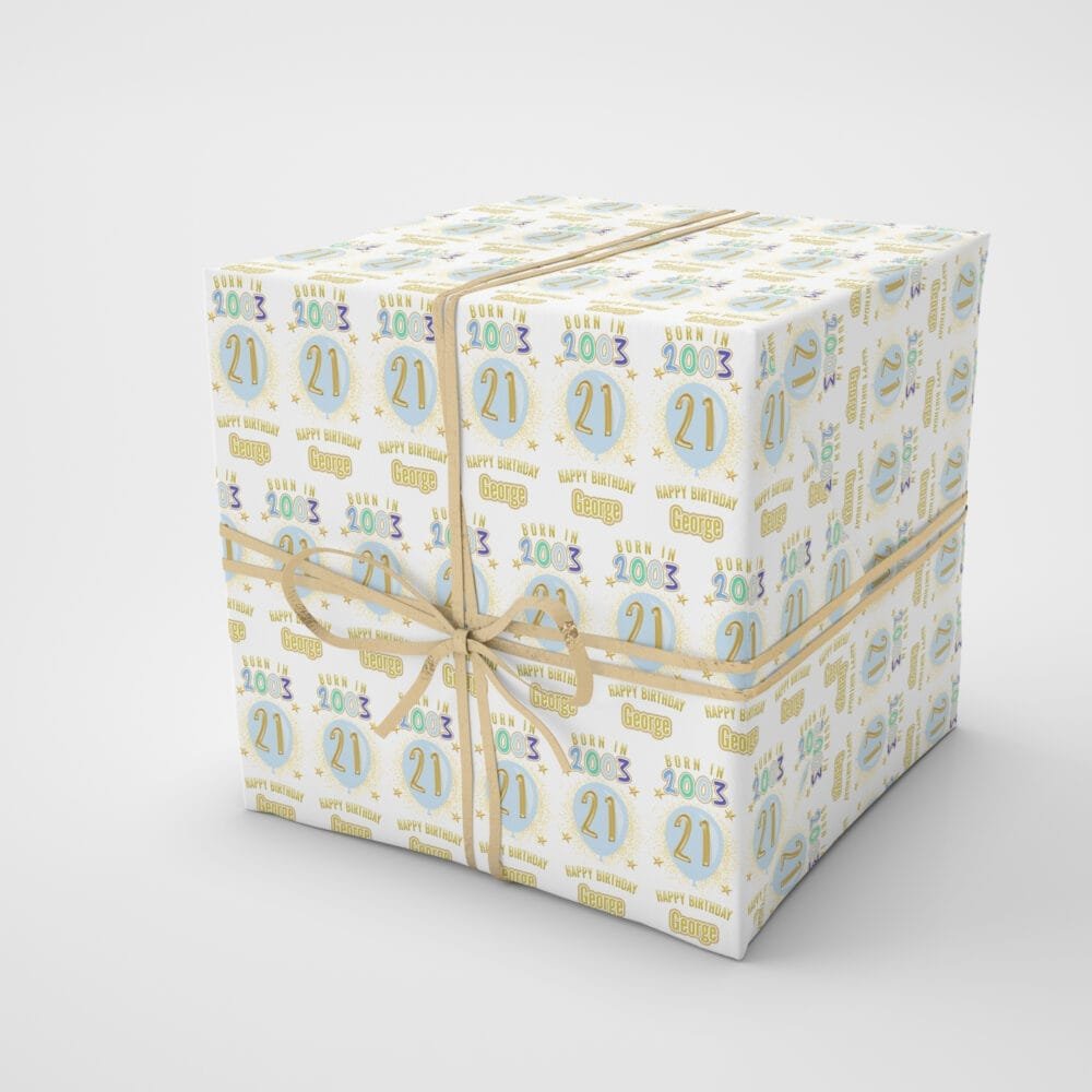 Personalised Blue Birthday Wrapping Paper – “Born in [Year]” Design with Any Name & Age – Milestone Gift Wrap for Him - Image 3