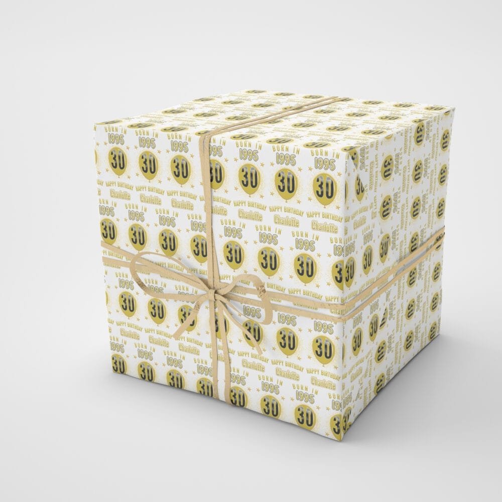 Personalised Gold Birthday Wrapping Paper – “Born in [Year]” Design with Name & Age – Custom Milestone Gift Wrap - Image 5