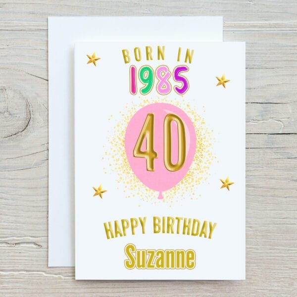 Born in Year Pink Balloon Card