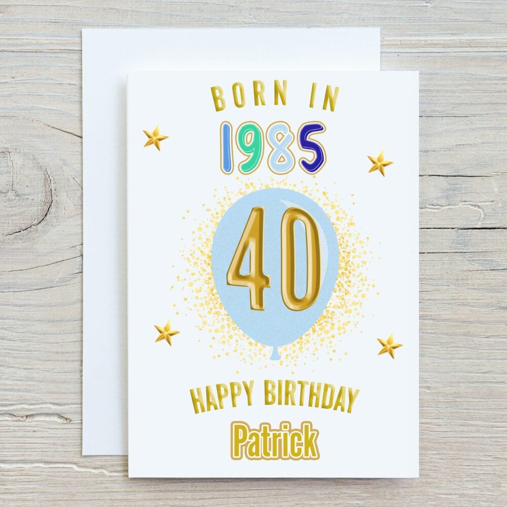 Born in Year Blue Balloon Card