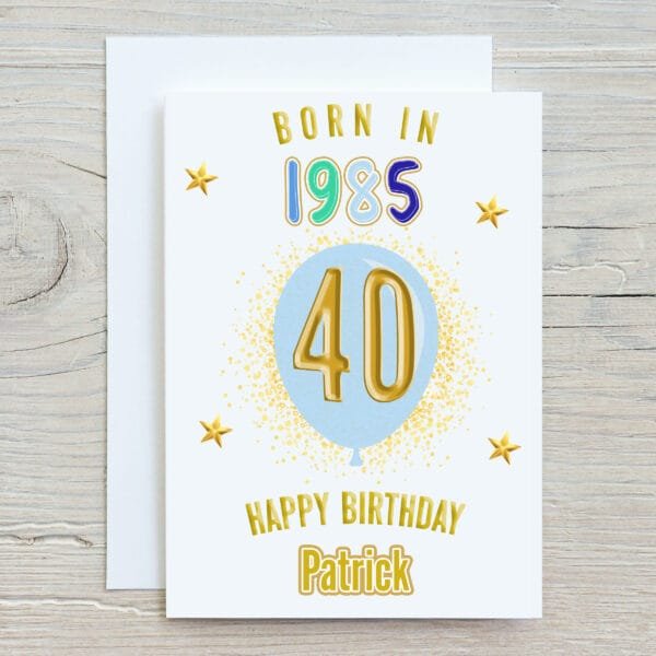 Born in Year Blue Balloon Card