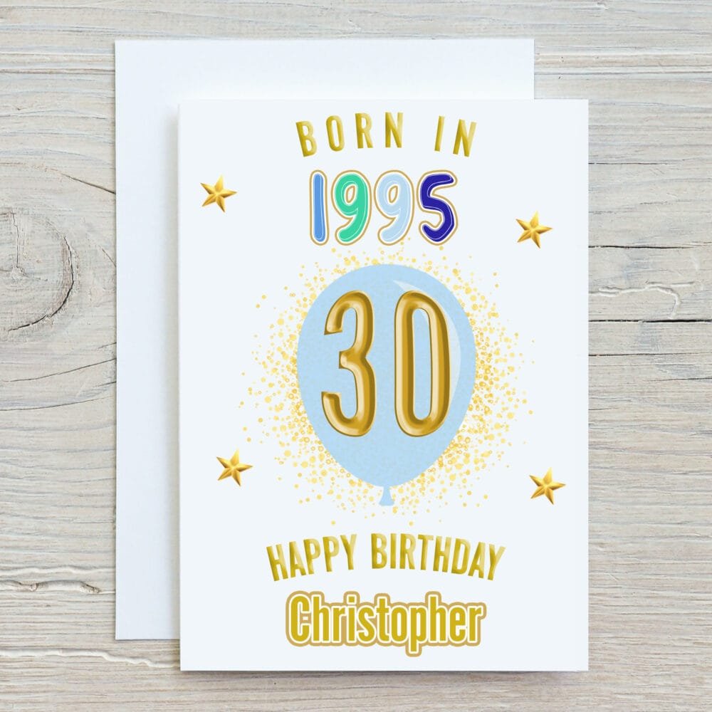 Born in Year Blue Balloon Card - Image 2