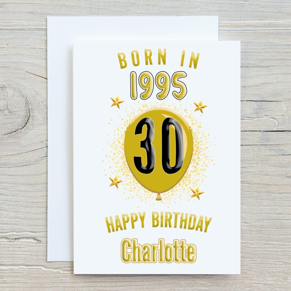 Born in Year Gold Balloon Card