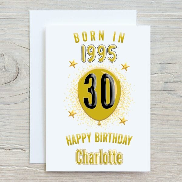Born in Year Gold Balloon Card