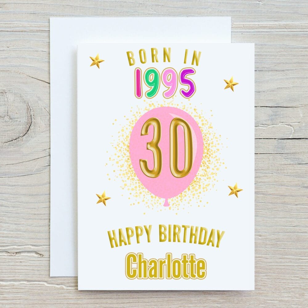 Born in Year Pink Balloon Card - Image 4