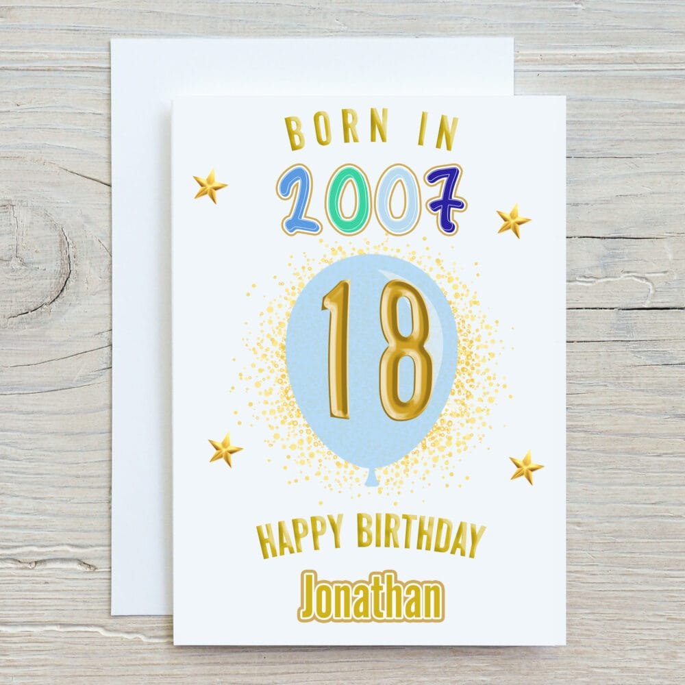 Born in Year Blue Balloon Card - Image 6