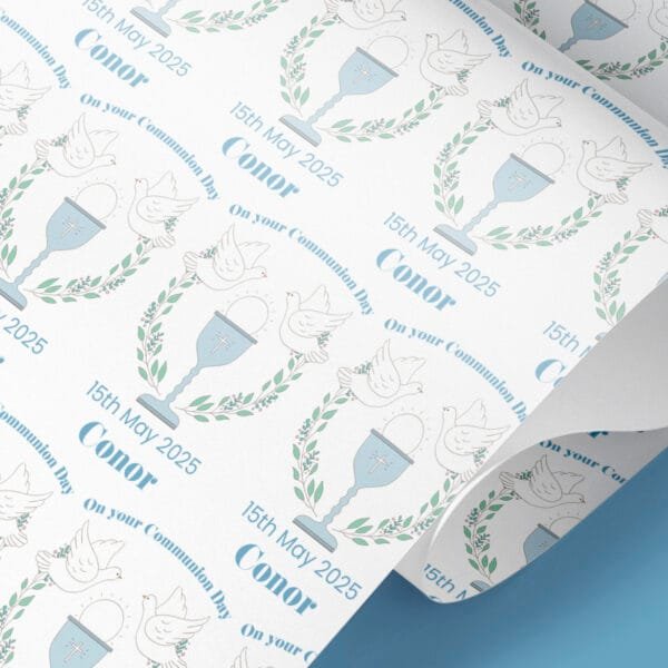 Blue Holy Communion Gift Wrap