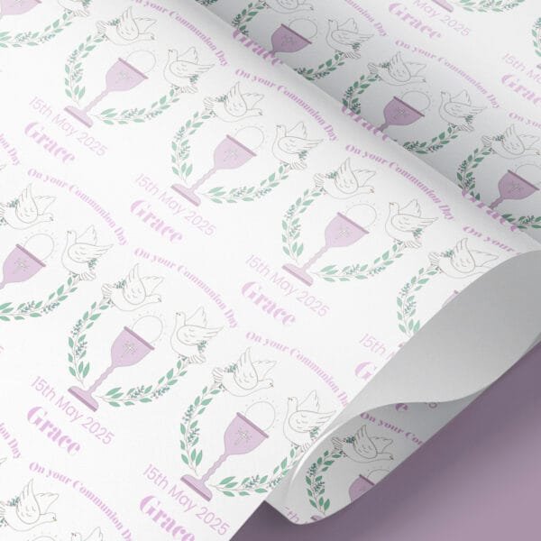Pink First Holy Communion Gift Wrap