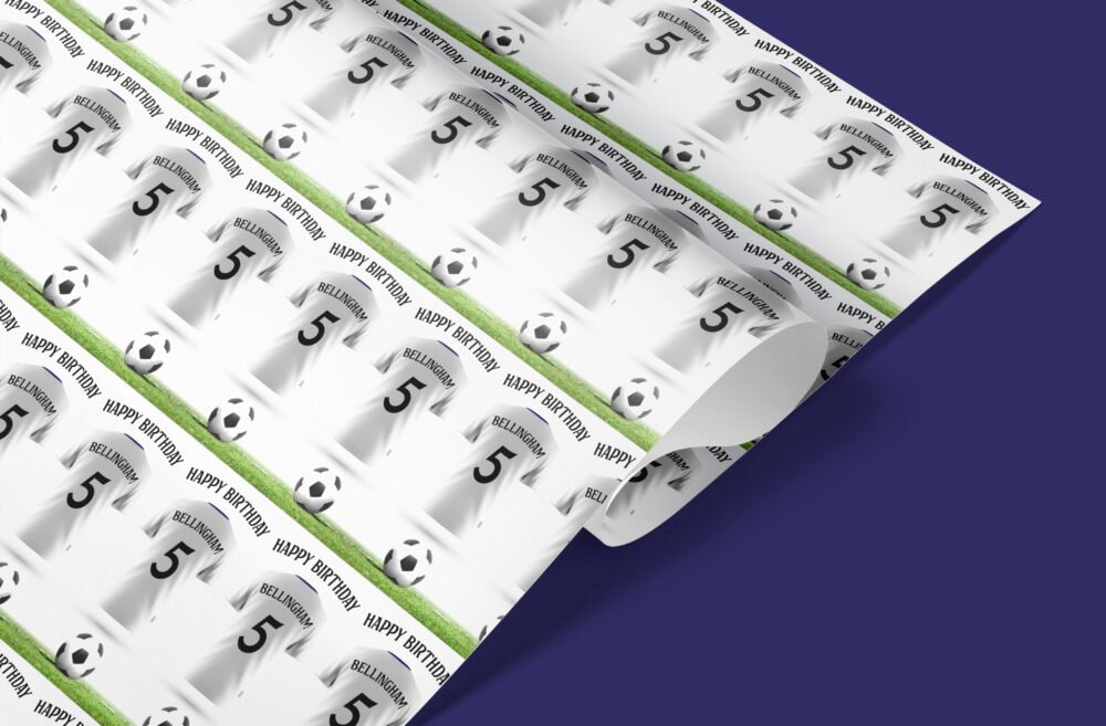 Personalised Real Madrid Style Football Wrapping Paper – Custom Name & Number Gift Wrap - Image 5